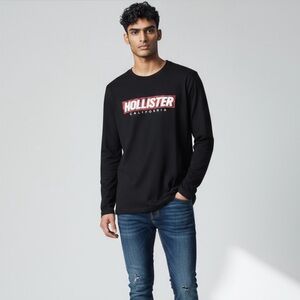 Hollister Men's Black Graphic Long Sleeve Sleep Tee NWOT size M